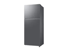 OBtech Samsung 391L top-mounted freezer refrigerator in a sleek grey finish with a modern minimalist design.