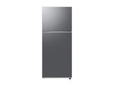 OBtech Samsung 391L top-mounted freezer refrigerator in a sleek silver finish with a modern minimalist design.