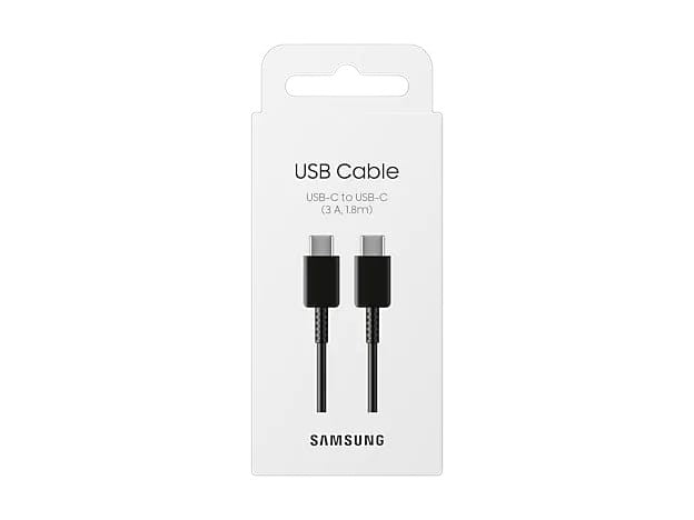 OBtech Samsung 1.8m USB-C to USB-C 3A charging cable in white retail packaging