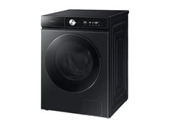 OBtech Samsung AI Eco bubble washer dryer combo in premium black with a sleek tempered glass door and digital display.