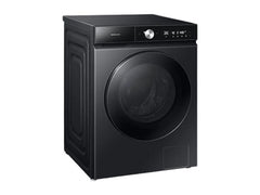 OBtech Samsung AI Eco bubble washer dryer combo in sleek black with a tempered glass door and digital control panel.