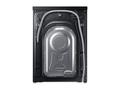 Rear view of the OBtech Samsung 9Kg front-load washing machine showing the metal back panel and drainage hose.