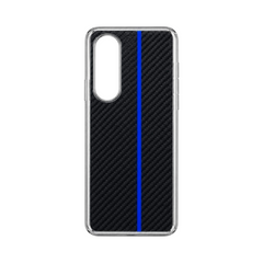 OBtech Samsung Galaxy Z Fold 3 5G case with black carbon fiber texture and a vertical blue accent stripe