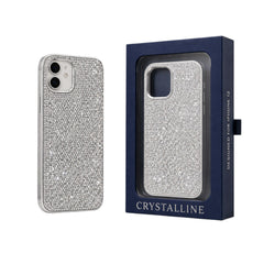 OBtech silver glitter iPhone 12 case with sparkling rhinestone finish and matching blue retail packaging box