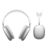 OBtech silver wireless over-ear headphones with memory foam cushions and stainless steel frame on black background