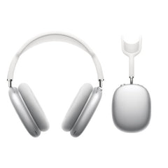 OBtech silver wireless over-ear headphones with memory foam cushions and stainless steel frame on black background