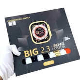OBtech smartwatch packaging box featuring a 2.3-inch infinite display and five interchangeable watch straps