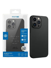 OBtech Stop Time semi-transparent black iPhone 15 Pro Max case in retail packaging on a marble surface