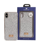 OBtech Swarovski Crystalline silver glitter iPhone X Max phone case with branded metal logo plate and retail box