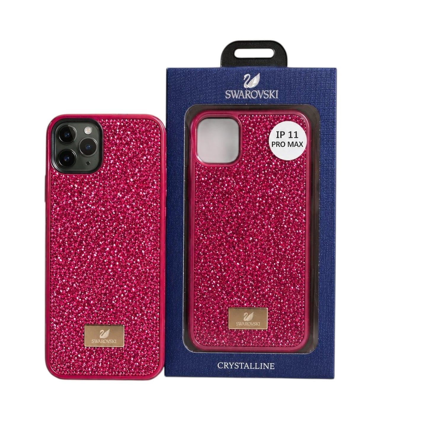 OBtech Swarovski Crystalline iPhone 11 Pro Max case in vibrant pink with a shimmering crystal-encrusted finish.