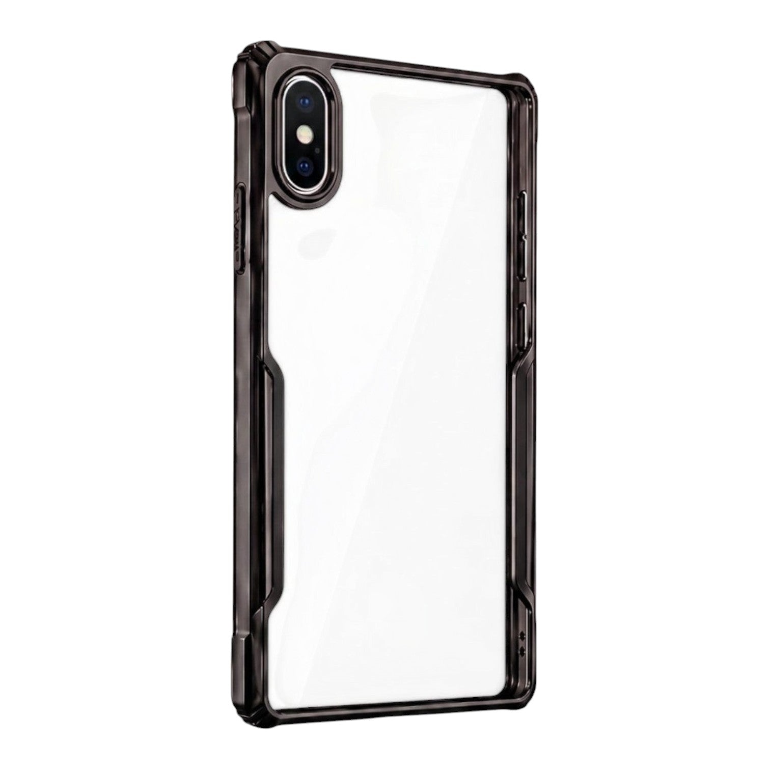 OBtech transparent smartphone case with a sleek black shock-absorbing border and clear back panel.
