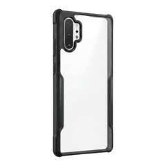 OBtech transparent smartphone case with a durable black shock-absorbing border and precise camera cutouts.
