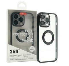 OBtech Co Blue transparent iPhone 14 Pro Max PC cover with black frame and magnetic ring in retail packaging