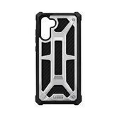OBtech UAG Monarch rugged protective case for Samsung Galaxy Note 10 with black carbon fiber and silver metal frame