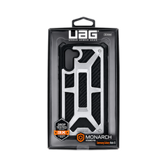 OBtech UAG Monarch rugged protective case for Samsung Galaxy Note 10 in black and silver carbon fiber style