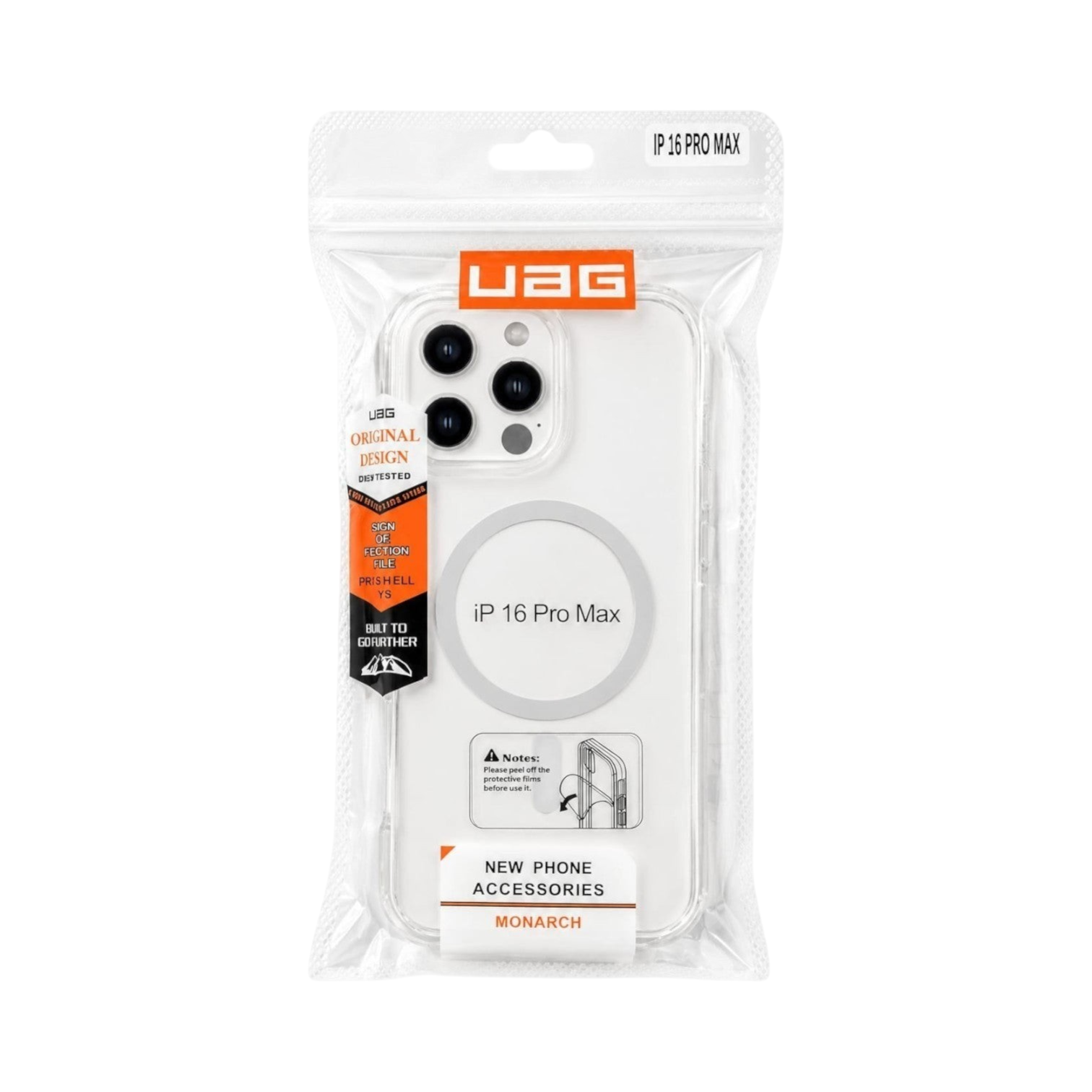 OBtech UAG transparent protective case for iPhone 16 Pro Max in original retail packaging with MagSafe ring