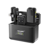 OBtech Ven-Dens VD-MIC017 dual wireless microphone system with charging case, two transmitters, and receiver.