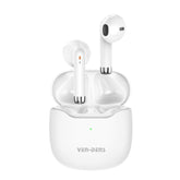 OBtech Ven-Dens VD-BT030 white wireless earbuds with charging case featuring a sleek ergonomic design