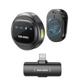 OBtech Ven-Dens VD-MIC021 wireless microphone set with black transmitter, magnetic clip, and lightning receiver.