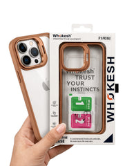OBtech Whokesh transparent iPhone 16 Pro Max case with metallic bronze bumper and protective packaging
