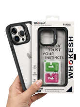 OBtech Whokesh transparent hard PC iPhone case with black frame and protective packaging for iPhone 16 Pro Max