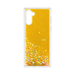 OBtech YOUNOS Samsung Galaxy Note 10 glitter phone case in vibrant yellow with multi-colored reflective particles