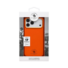 OBtech Santa Barbara POLO & RACQUET CLUB orange protective case for iPhone 17 Pro Max in retail packaging