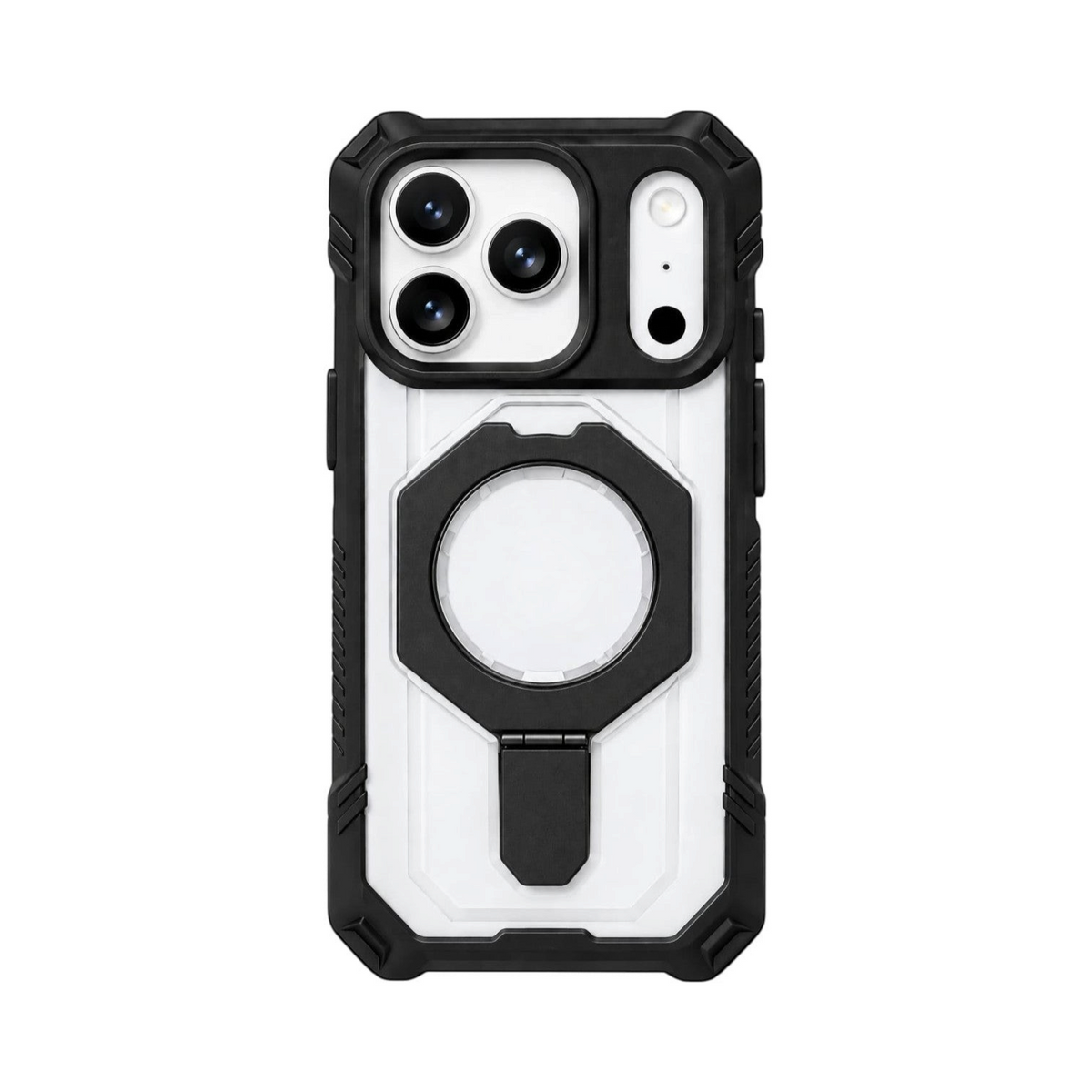 OBtech Kehumei rugged armor case for iPhone 18 Pro Max in black and clear with integrated kickstand and camera guard