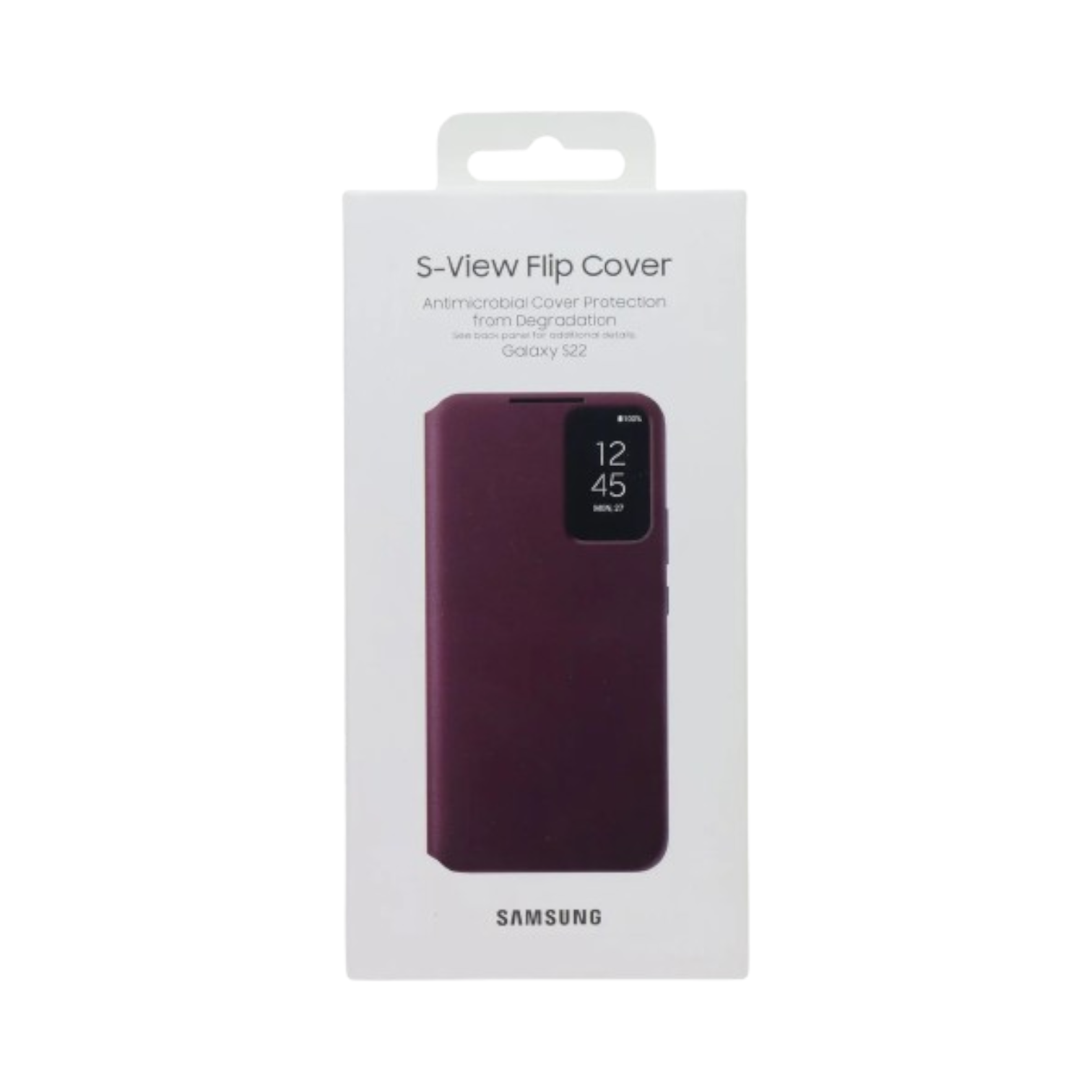 OBtech Samsung Smart Clear View Cover for Galaxy S22+ in dark purple with interactive translucent display window