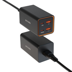OBtech RECCI R37E 65W GaN desktop charger with four ports and orange accents on a white background