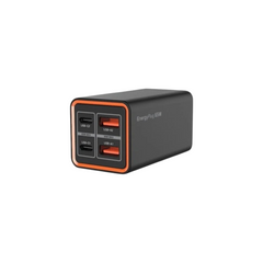 OBtech RECCI R37E 65W GaN desktop charger with four ports and orange accents on a black compact housing