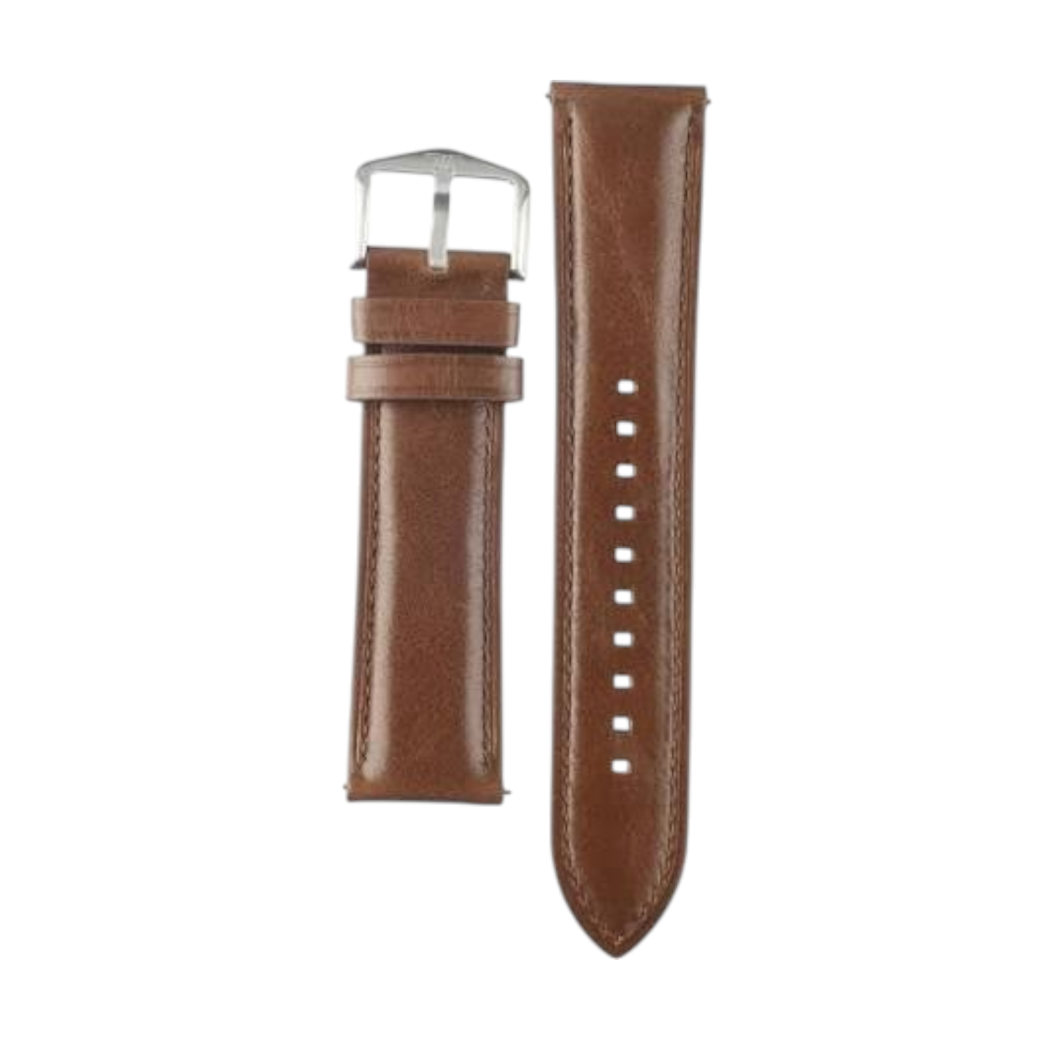 OBtech FIZZ brown leather smart watch strap with a silver metal buckle and classic stitched edges