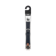 OBtech FIZZ navy blue leather smartwatch strap in clear retail packaging with a silver buckle