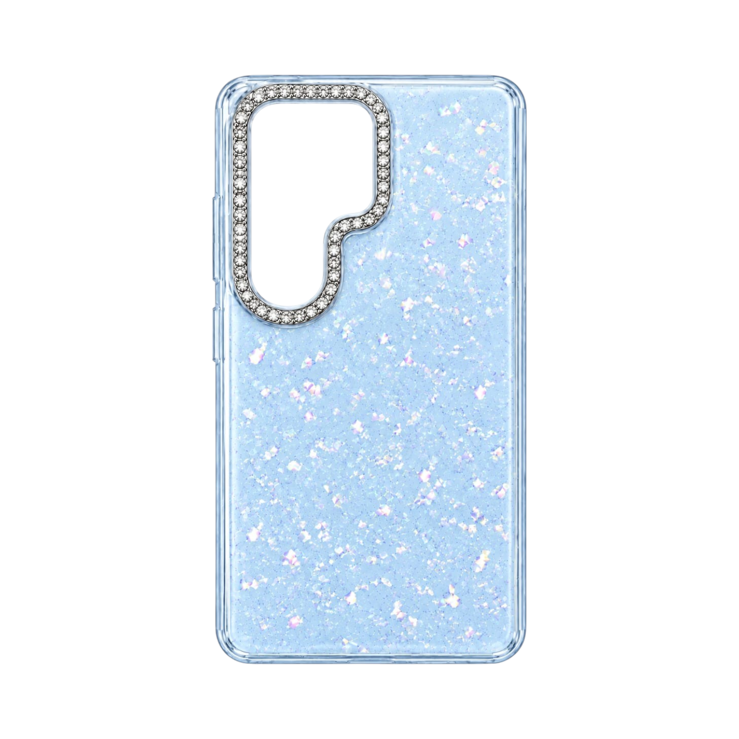 OBtech My Choice protective case for Samsung Galaxy S26 Ultra in light blue with sparkling glitter and crystal bezel