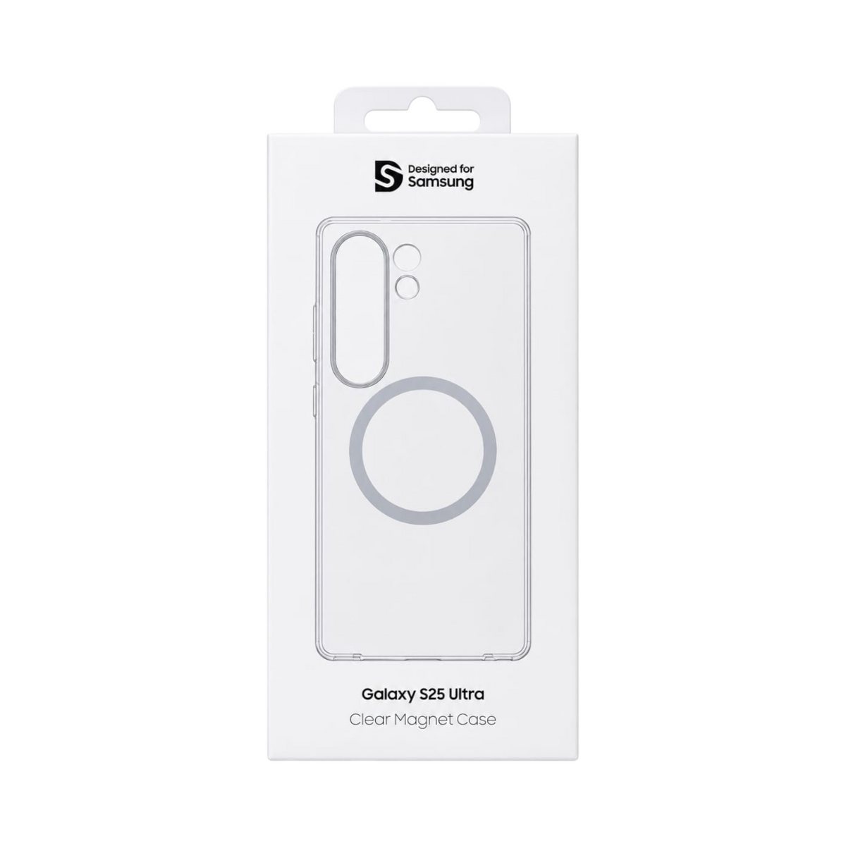 OBtech Samsung Galaxy S25 Ultra clear magnetic transparent phone case in retail packaging with grey ring detail