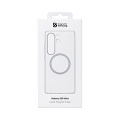 OBtech Samsung Galaxy S25 Ultra clear magnetic transparent phone case in retail packaging with grey ring detail