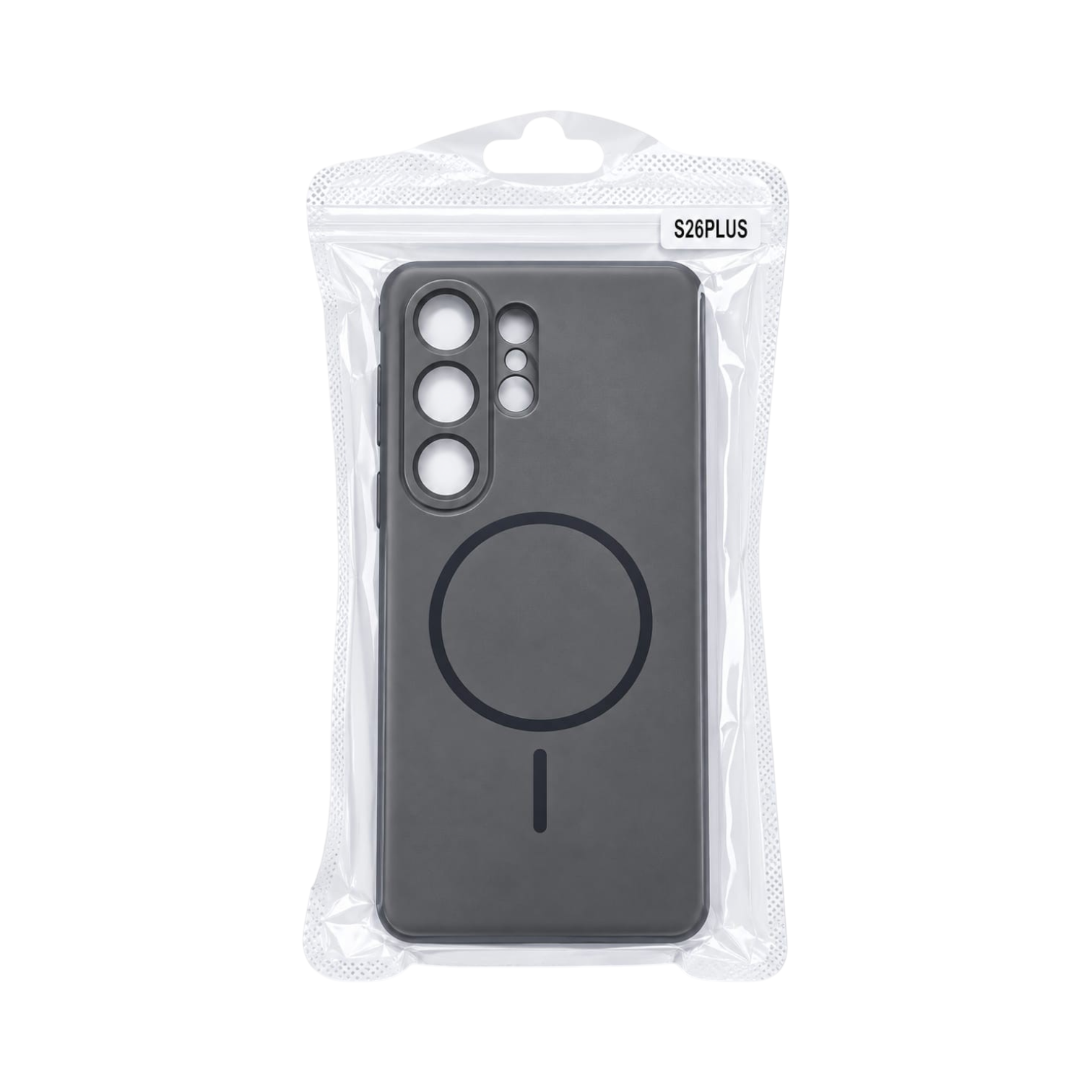 OBtech dark grey protective phone case for Samsung Galaxy S26 Plus with magnetic charging ring in plastic packaging