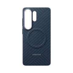 OBtech Samsung Galaxy S25 Ultra carbon fiber magnetic phone case in dark blue with precise camera and port cutouts.