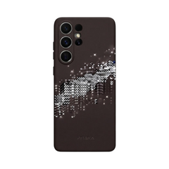 OBtech PITAKA Samsung Galaxy S25 Ultra silicone case in dark brown with a sparkling silver geometric pattern