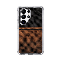 OBtech Luco Life Samsung Galaxy S25 Ultra case with a two-tone black and brown carbon-fiber textured finish.