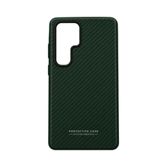 OBtech KZOO Air Carbon protective case for Samsung Galaxy S22 Ultra in dark green with a textured carbon fiber weave