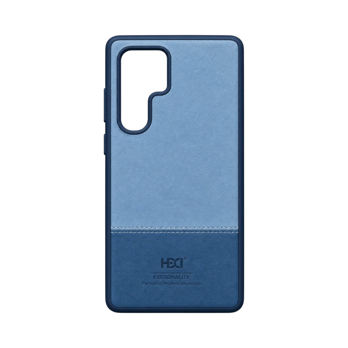 OBtech blue dual-tone leather protective case for Samsung Galaxy S22 Ultra with stitched detail and camera cutout