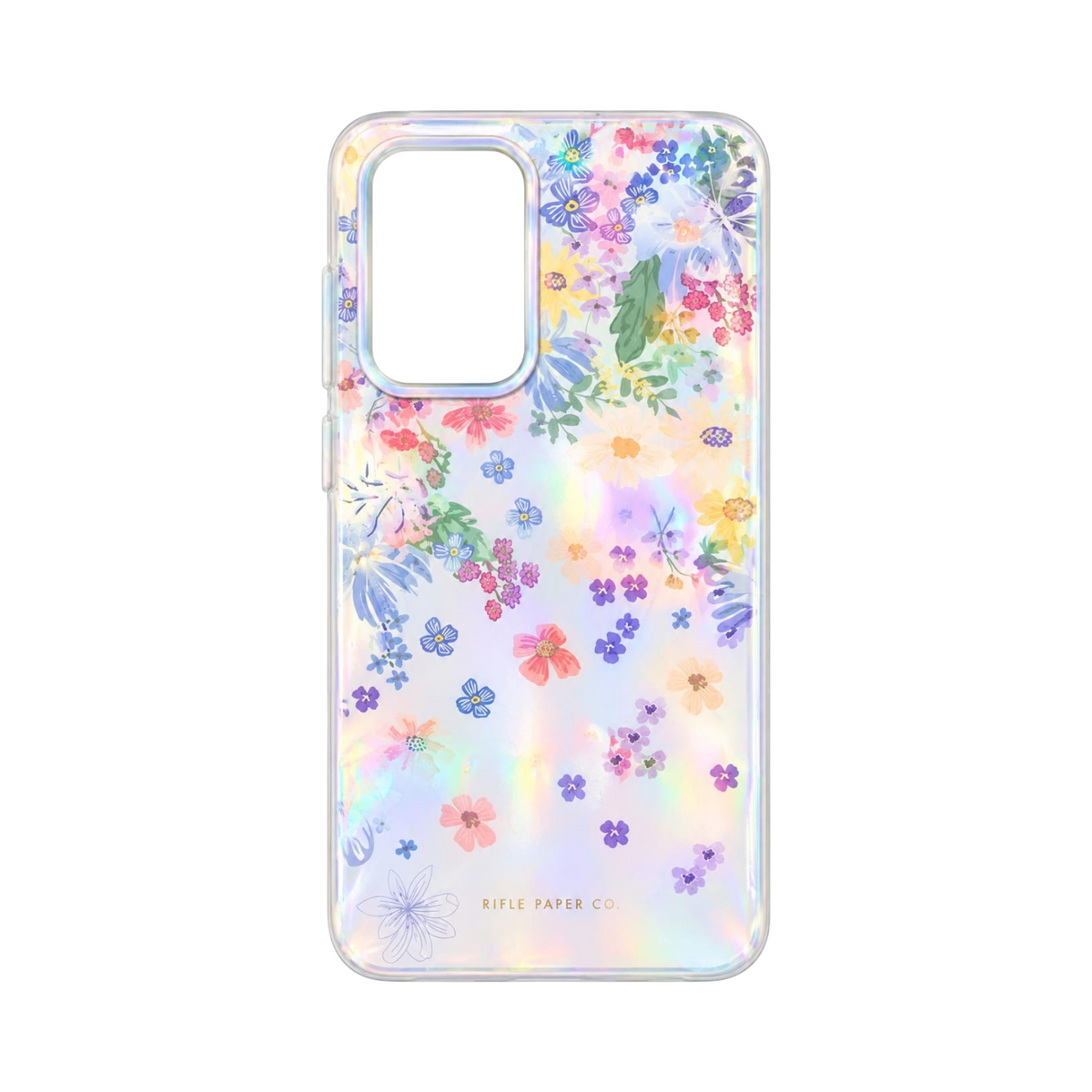 OBtech Samsung Galaxy S21 Ultra case with a clear iridescent finish and colorful floral pattern