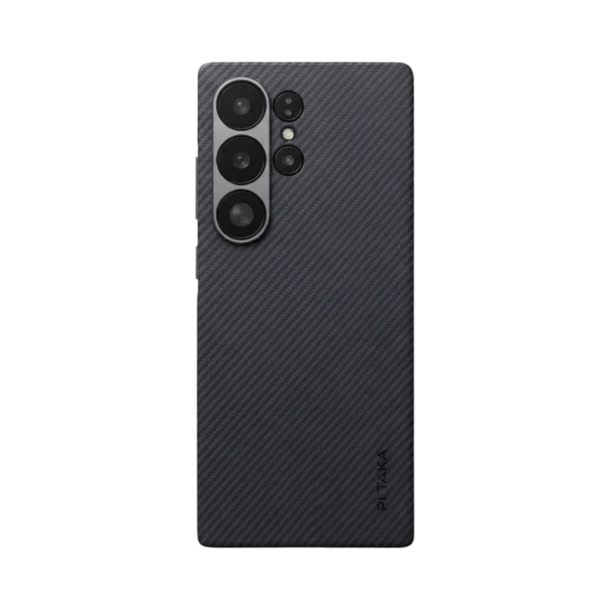 OBtech Samsung Galaxy S22 Ultra protective case with a sleek black carbon fiber texture and camera cutouts