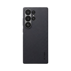 OBtech Samsung Galaxy S22 Ultra protective case with a sleek black carbon fiber texture and camera cutouts