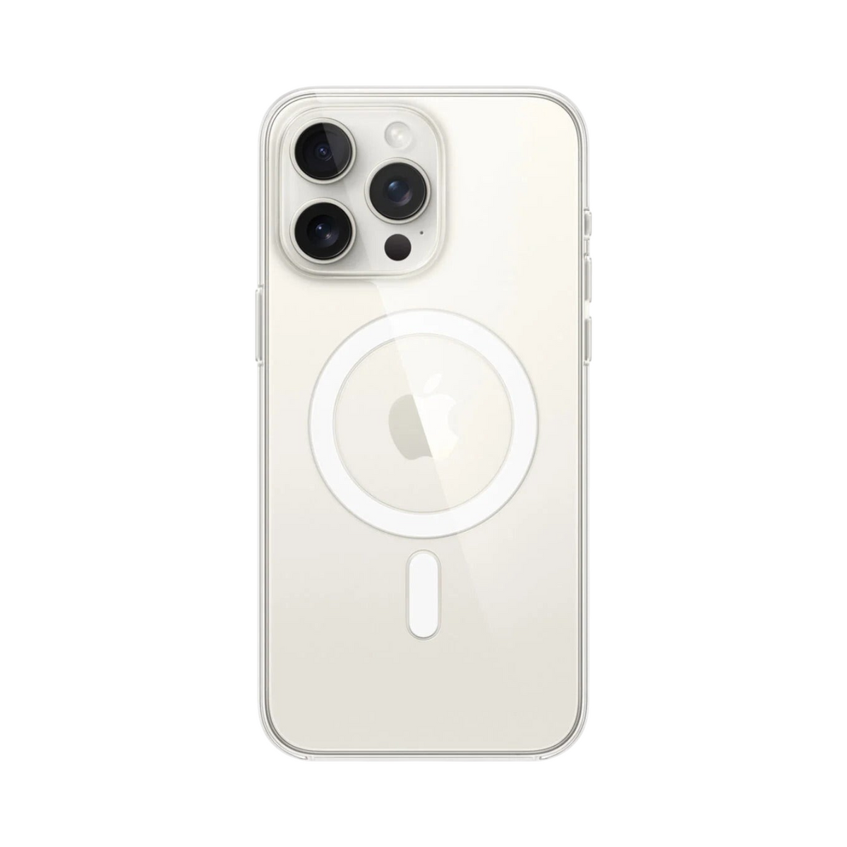 OBtech transparent MagSafe protective case on an iPhone 14 Pro Max showing the magnetic ring and camera cutout