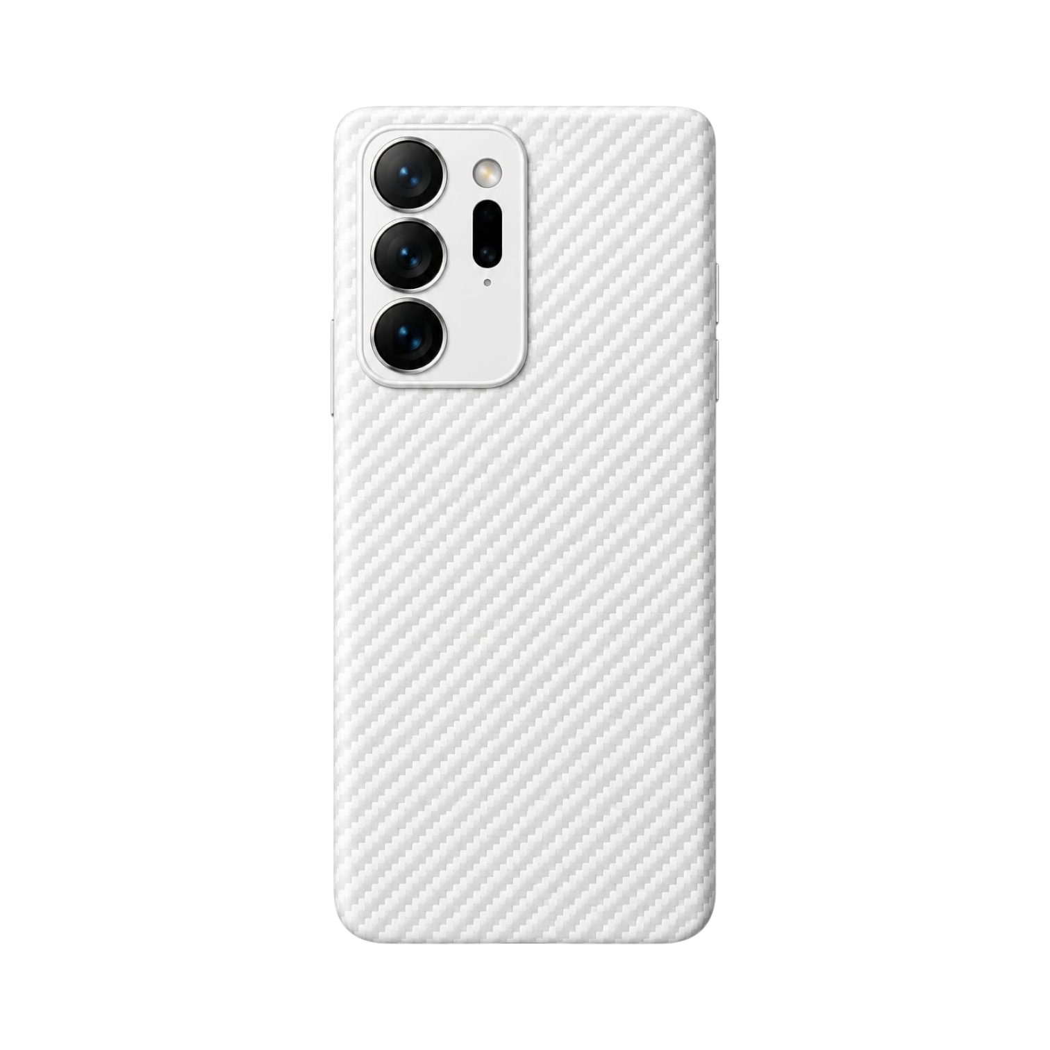 OBtech white carbon fiber design protective case for Samsung Galaxy Note 20 Ultra with a sleek woven texture.