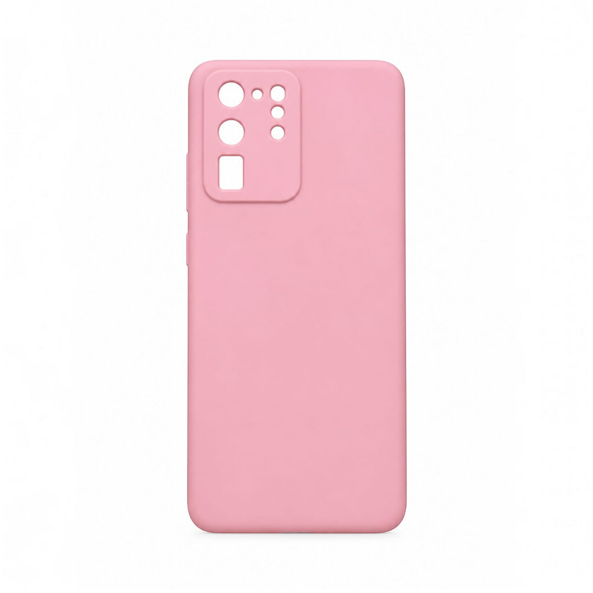 OBtech pink silicone protective case for Samsung Galaxy S20 Ultra with a smooth matte finish and camera cutout.
