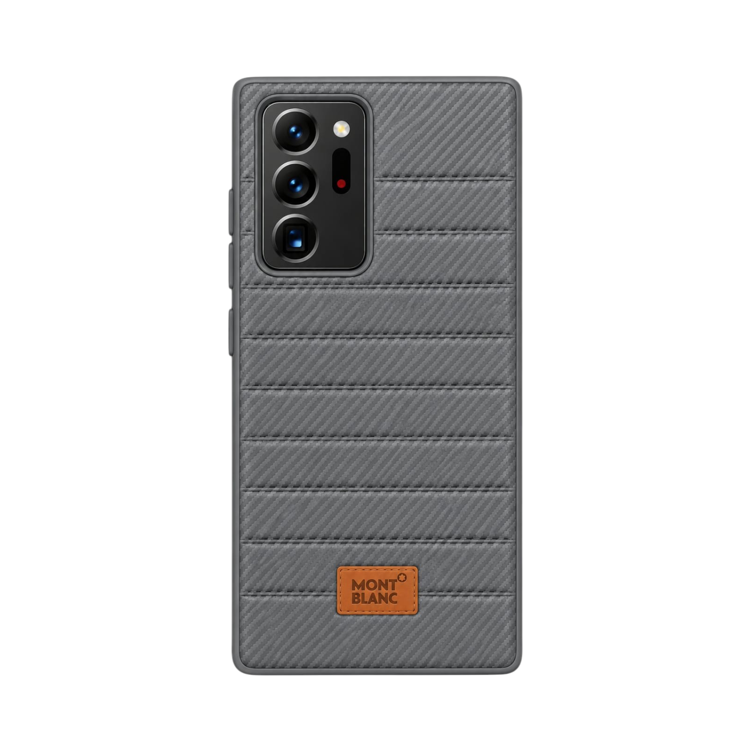 OBtech MONT BLANC Samsung Galaxy Note 20 Ultra cover in grey with a quilted carbon fiber texture and leather logo patch