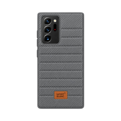 OBtech MONT BLANC Samsung Galaxy Note 20 Ultra cover in grey with a quilted carbon fiber texture and leather logo patch